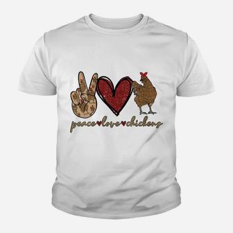 Womens Peace Love Chicken Gold Glitter For Chicken Lover Farmer Youth T-shirt | Crazezy