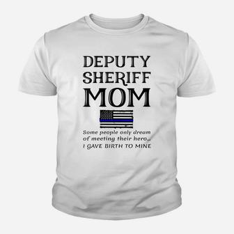 Womens Proud Deputy Sheriff Mom Mother Thin Blue Line American Flag Youth T-shirt | Crazezy DE