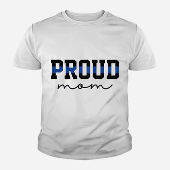 Womens Proud Mom Blue Line Police Officer Mom Gift Raglan Baseball Tee Youth T-shirt | Crazezy CA