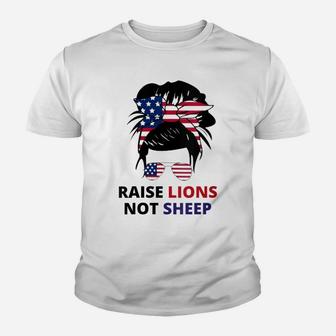Womens Raise Lions Not Sheep American Flag Sunglasses Messy Bun Youth T-shirt | Crazezy AU