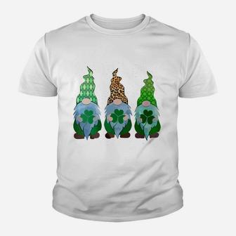 Womens Three Gnomes Shamrocks Buffalo Plaid Leopard St Patrick Day Youth T-shirt | Crazezy AU