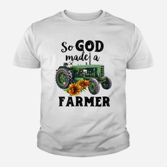 Womens Vintage Retro Tractor God Made A Farmer Proud Farmer Farming Youth T-shirt | Crazezy CA