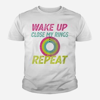 Womens Wake Up Close My Rings Repeat Funny Retro Gym Distressed Youth T-shirt | Crazezy UK