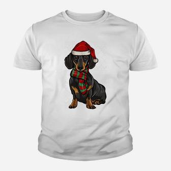 Xmas Black Dachshund Santa Claus Hat Ugly Christmas Sweatshirt Youth T-shirt | Crazezy