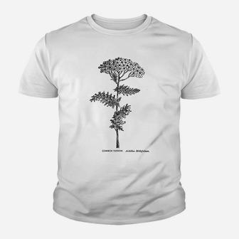 Yarrow Flowers Seeds Vintage Botanical Botany Illustration Youth T-shirt | Crazezy