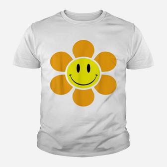 Yellow Funky Flower Smiley Face Hippie 70S Retro Vintage Youth T-shirt | Crazezy