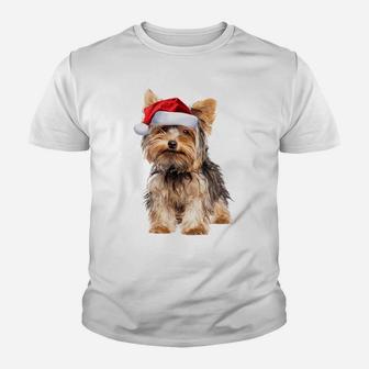Yorkshire Terrier Santa Hat Cute Yorkie Puppy Christmas Gift Sweatshirt Youth T-shirt | Crazezy