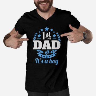 1St Time Dad It's A Boy Gifts Funny First Baby Announcement Men V-Neck Tshirt | Crazezy UK