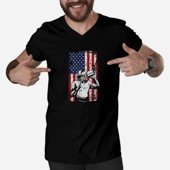 4th Of July American Flag Football Player Dad Gifts Premium Men V-Neck Tshirt - Thegiftio UK