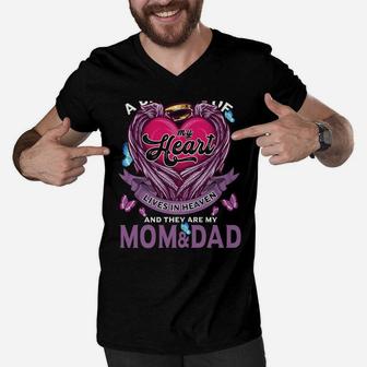 A Big Piece Of My Heart Lives In Heaven They Are Mom & Dad Men V-Neck Tshirt | Crazezy