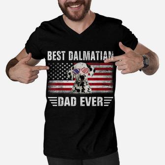 American Flag Best Dalmatian Dad Ever Tee Dog Dad Men V-Neck Tshirt | Crazezy CA