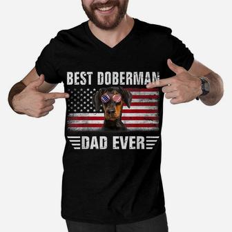 American Flag Best Doberman Dad Ever Tee Dog Dad Men V-Neck Tshirt | Crazezy