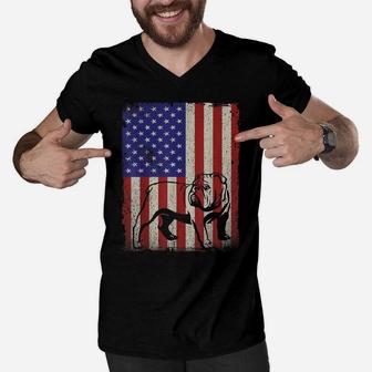 American Flag Best English Bulldog Dad Ever Tee Dog Dad Men V-Neck Tshirt | Crazezy