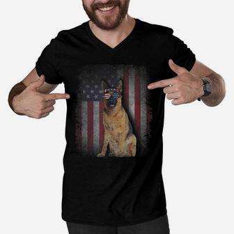 American Flag Best German Shepherd Dad Ever Tee Dog Dad Men V-Neck Tshirt | Crazezy CA