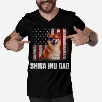 American Flag Best Shiba Inu Dad Ever Tee Dog Dad Men V-Neck Tshirt | Crazezy DE