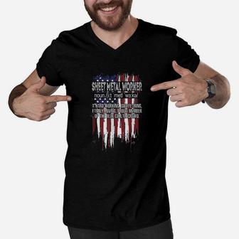 American Flag Sheet Metal Worker Definition Fathers Day Men V-Neck Tshirt | Crazezy