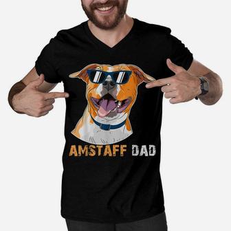 Amstaff Dad Shirt For Dog Lovers Father's Day Tee Men V-Neck Tshirt | Crazezy DE