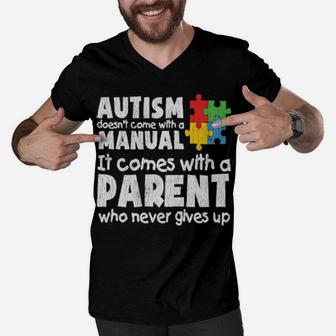 Autism Awareness Mom Dad Parents Autistic Awareness Men V-Neck Tshirt - Monsterry