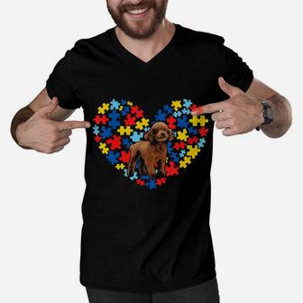 Autism Awareness Poodle Heart Dog Dad Dog Mom Gift Men V-Neck Tshirt - Monsterry DE