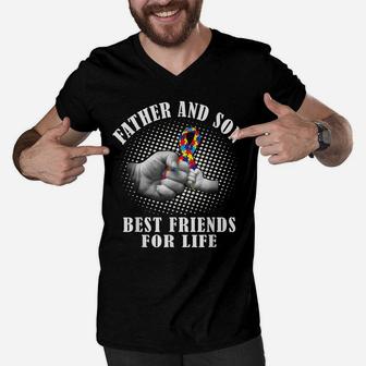 Autism Awareness T Shirt Father And Son Best Friend For Life Men V-Neck Tshirt | Crazezy