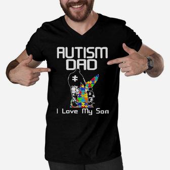 Autism Dad I Love My Son Men V-Neck Tshirt - Monsterry AU