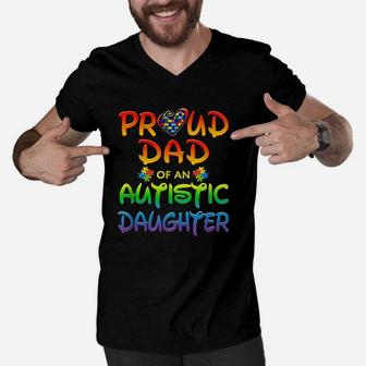 Awareness Proud Dad Of Autistic Daughter Men V-Neck Tshirt | Crazezy AU