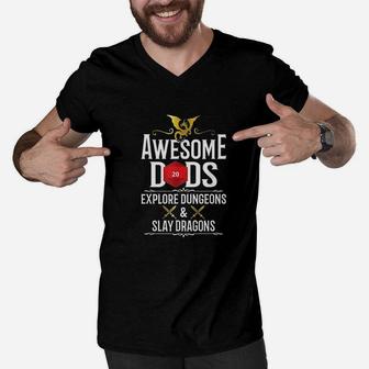 Awesome Dads Explore Dungeons And Slay Dragons Men V-Neck Tshirt | Crazezy DE