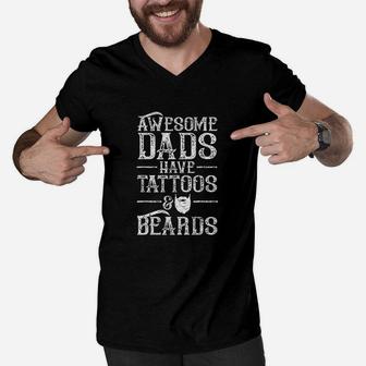 Awesome Dads Have Tattoos And Beards Men V-Neck Tshirt | Crazezy DE