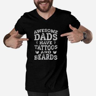 Awesome Dads Have Tattoos And Beards Men V-Neck Tshirt | Crazezy