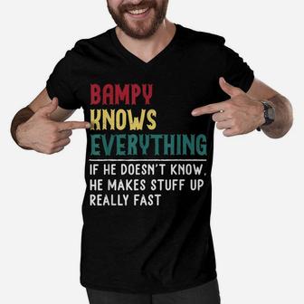 Bampy Know Everything Fathers Day For Funny Grandpa Bampy Men V-Neck Tshirt | Crazezy UK