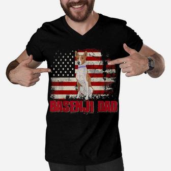 Basenji Dad American Flag 4Th Of July Dog Lovers Men V-Neck Tshirt | Crazezy