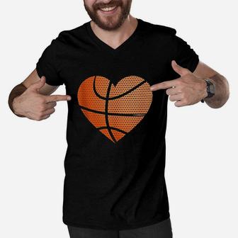 Basketball Ball Love Heart Mom Dad Sports Player Fun Gift Men V-Neck Tshirt | Crazezy CA