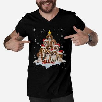 Beagle Dog Christmas Tree Dog Xmas Gift Dog Dad Mom Lover Men V-Neck Tshirt | Crazezy DE