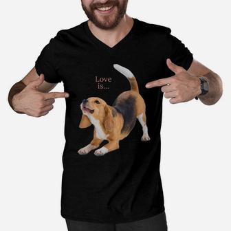 Beagle Shirt Beagles Tee Love Is Dog Mom Dad Puppy Pet Cute Men V-Neck Tshirt | Crazezy DE