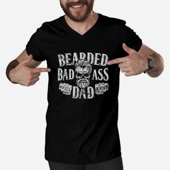 Bearded Dad Funny Beard No Shave Men V-Neck Tshirt | Crazezy