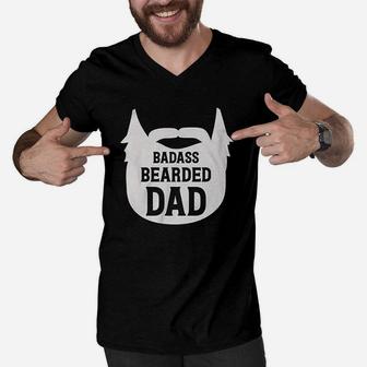 Bearded Dad Manly Beard Silhouette Funny Father Parent Men V-Neck Tshirt | Crazezy UK