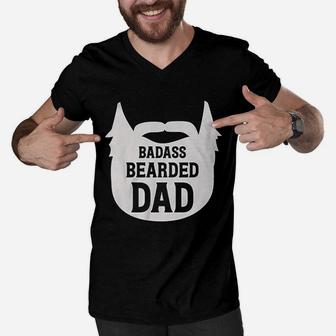 Bearded Dad Manly Beard Silhouette Funny Father Parent Men V-Neck Tshirt | Crazezy CA