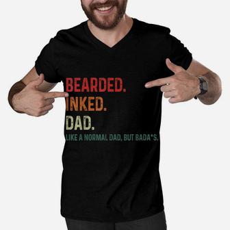 Bearded Inked Dad Funny For Daddy Tattoo Man Father Vintage Men V-Neck Tshirt | Crazezy UK