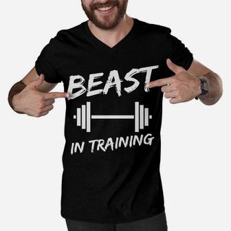 Beast In Training Father Son Fitness Bodybuilding Matching Men V-Neck Tshirt | Crazezy UK
