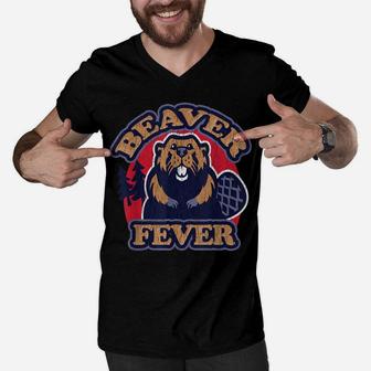 Beaver Fever Funny Hiking Camping Fishing Outdoors Dad Jokes Men V-Neck Tshirt | Crazezy AU