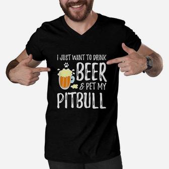 Beer And Pitbull Funny Dog Mom Or Dog Dad Gift Idea Men V-Neck Tshirt | Crazezy DE