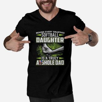 Behind Softball Daughter Is An Dad Men V-Neck Tshirt | Crazezy