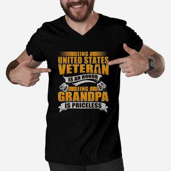 Being A Us Veteran Is An Honor Grandpa Is Priceless Dad Gift Men V-Neck Tshirt | Crazezy