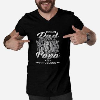 Being Dad Is An Honor Being Papa Is Priceless Men V-Neck Tshirt | Crazezy