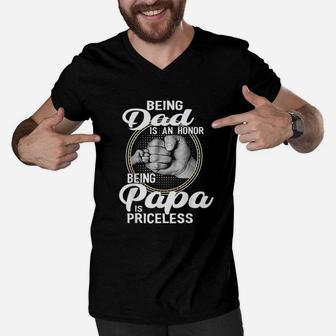 Being Dad Is An Honor Being Papa Is Priceless Men V-Neck Tshirt | Crazezy CA