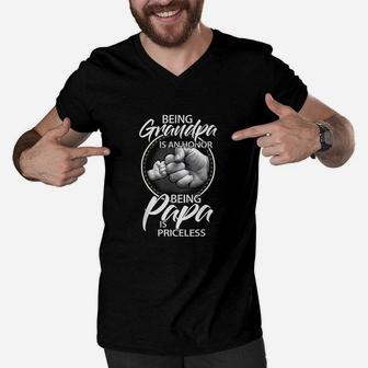 Being Grandpa Is An Honor Being Papa Is Priceless Men V-Neck Tshirt | Crazezy