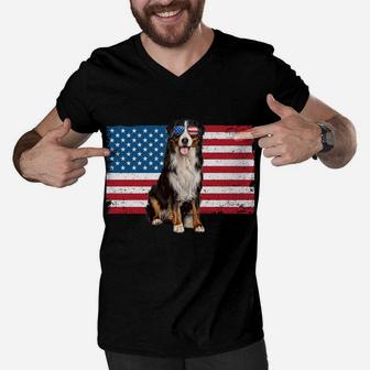 Berner Dad American Flag Dog Lover Owner Bernese Mountain Men V-Neck Tshirt | Crazezy CA