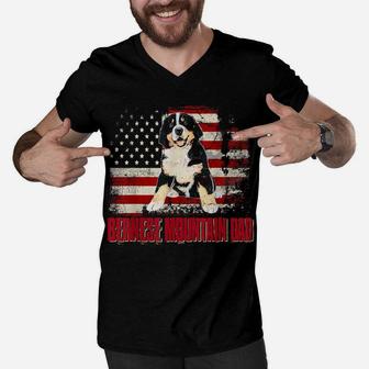 Bernese Mountain Dad American Flag 4Th Of July Dog Lovers Men V-Neck Tshirt | Crazezy UK