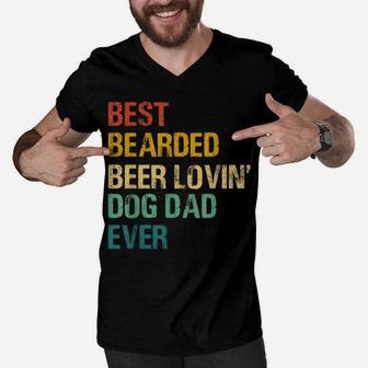 Best Bearded Beer Lovin Dog Dad For Father's Day Dog Owner Men V-Neck Tshirt | Crazezy AU