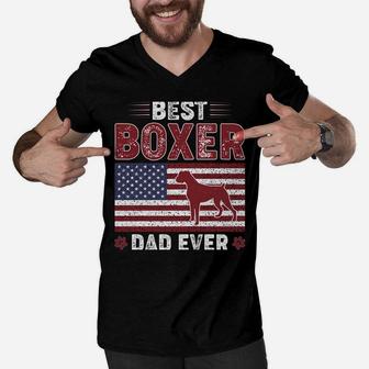 Best Boxer Dad Ever American Flag Dog Dad Men V-Neck Tshirt | Crazezy